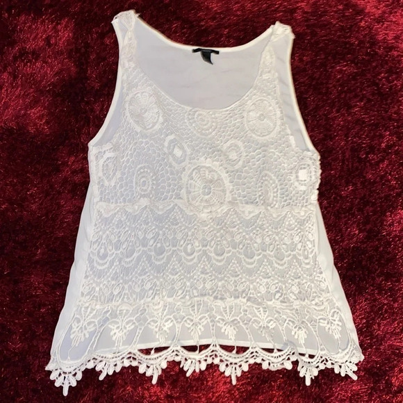 Forever 21 white Boho lace front sleeve less top blouse Sz L - Picture 4 of 10